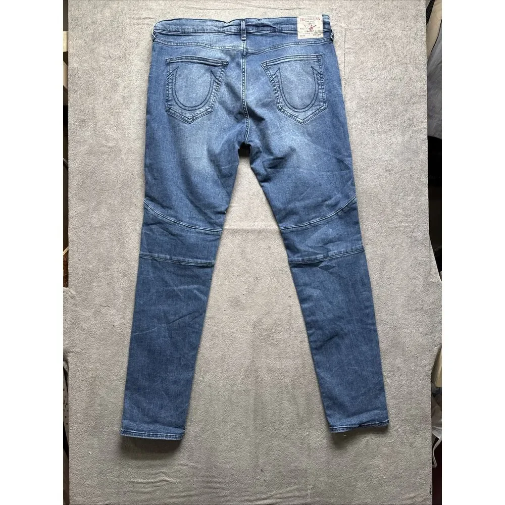 true religion rocco Moto Stitched relaxed skinny jeans 36x33‎ Blue Denim